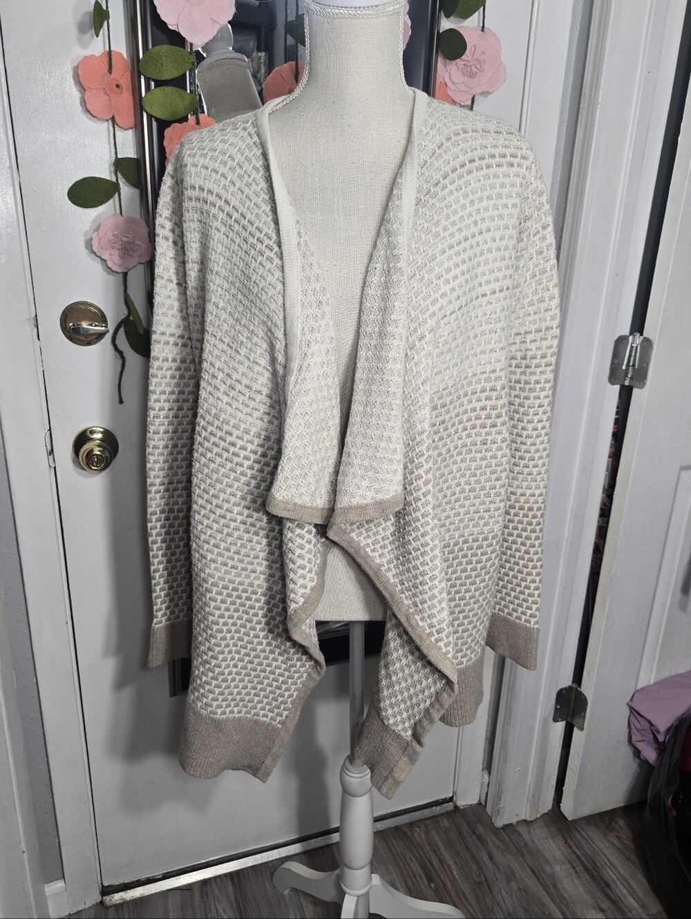 Banana Republic Open Front Drape Cardigan Sz M White/taupe